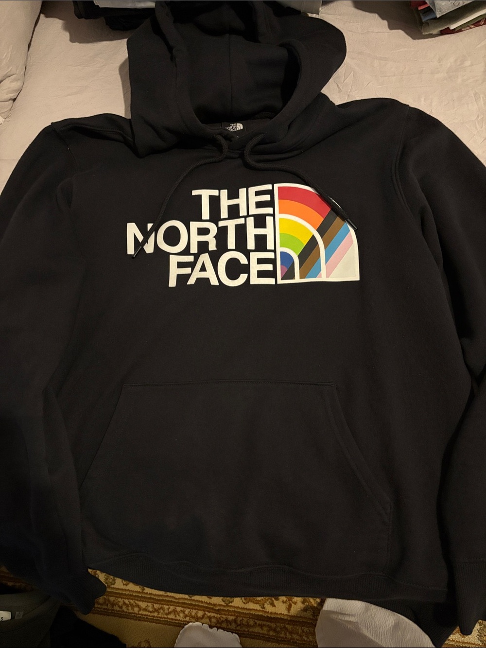 The North Face Black Crewneck Sweatshirt with Rainbow Logo